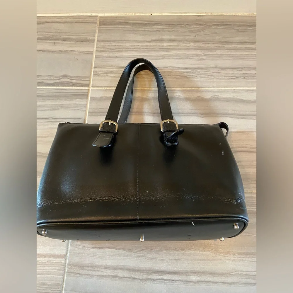 Jack Georges Black Italian Leather Milano Women’s Briefcase Tote Bag